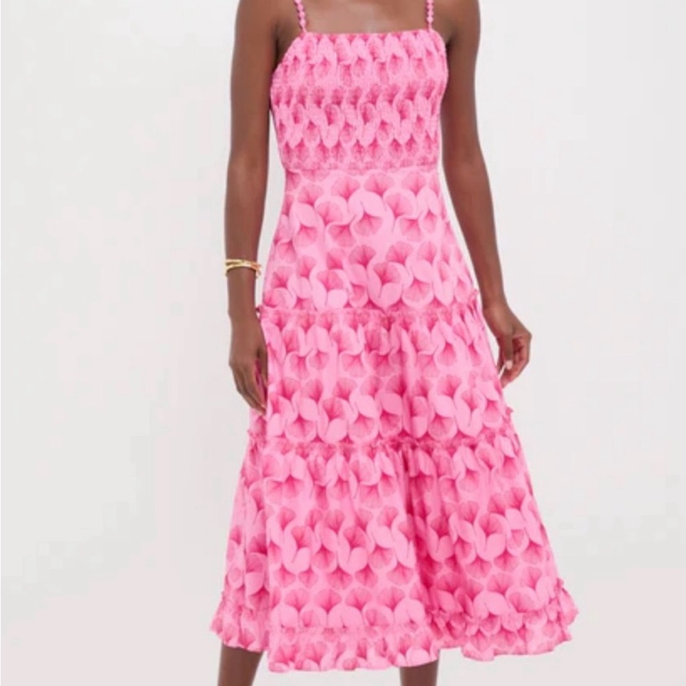 NWT TUCKERNUCK
Pink & Raspberry Ginkgo Floral Augustine Midi Dress. Size medium - Picture 3 of 5